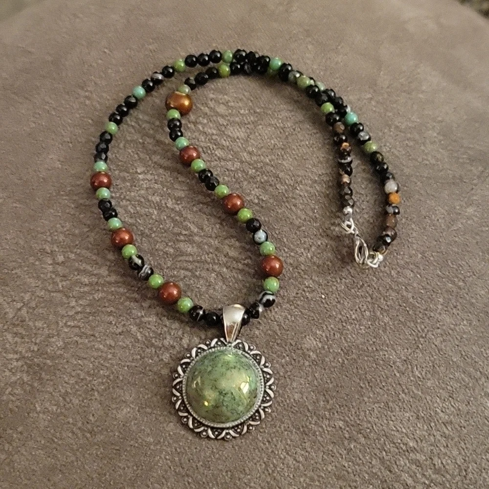 Handmade Agate Swarovski Pearl Czech Glass Pendant Necklace - Picture 6 of 8